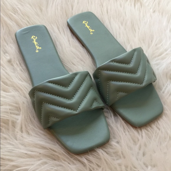 Sea Foam Quilted Square Toe Sandals - Picture 8 of 16